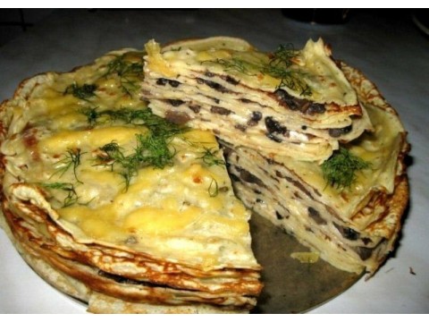 Карамзинский блинный пирог с грибами